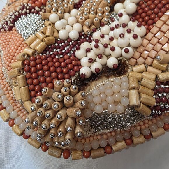 New w/ flaws Made In India Beaded Hand-Sewn Handbag Natural Boho Vacation Beach - Picture 4 of 12